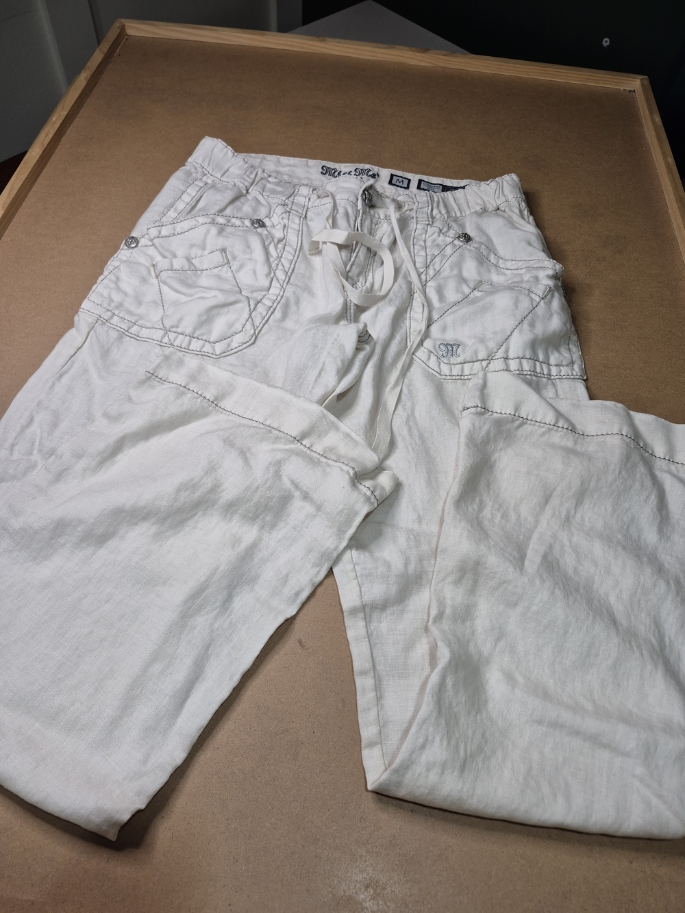 Men's Cream Lightweight Drawstring Linen Pants